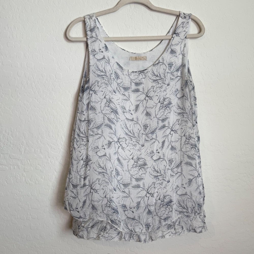 Giusy Made in Italy Floral Layered Silk Tank Top Blouse Romantic Womens Large